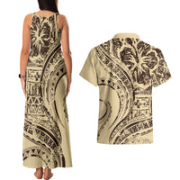 Hawaiian Hibiscus Tribal Vintage Motif Couples Matching Tank Maxi Dress and Hawaiian Shirt Ver 3 LT9 - Polynesian Pride
