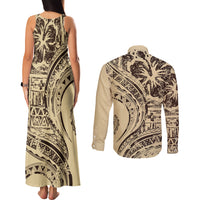 Hawaiian Hibiscus Tribal Vintage Motif Couples Matching Tank Maxi Dress and Long Sleeve Button Shirt Ver 3 LT9 - Polynesian Pride