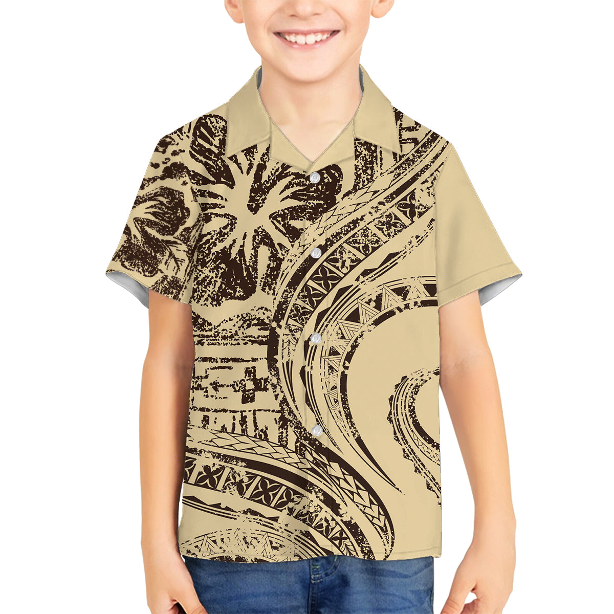 Hawaiian Hibiscus Tribal Vintage Motif Family Matching Long Sleeve Bodycon Dress and Hawaiian Shirt Ver 3