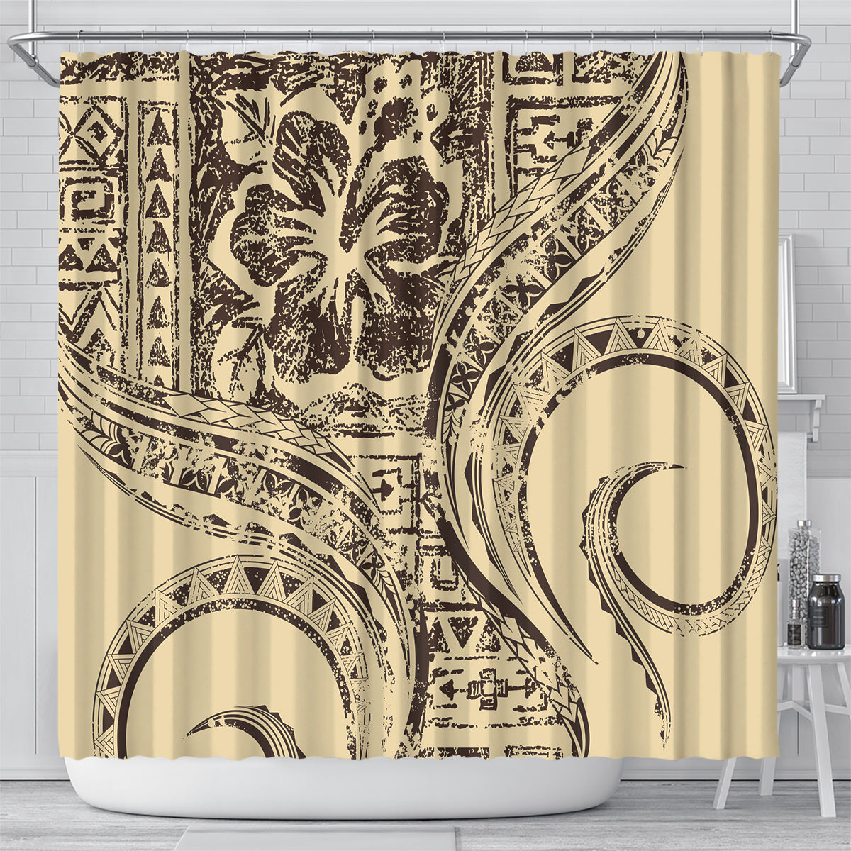 Hawaiian Hibiscus Tribal Vintage Motif Shower Curtain Ver 3