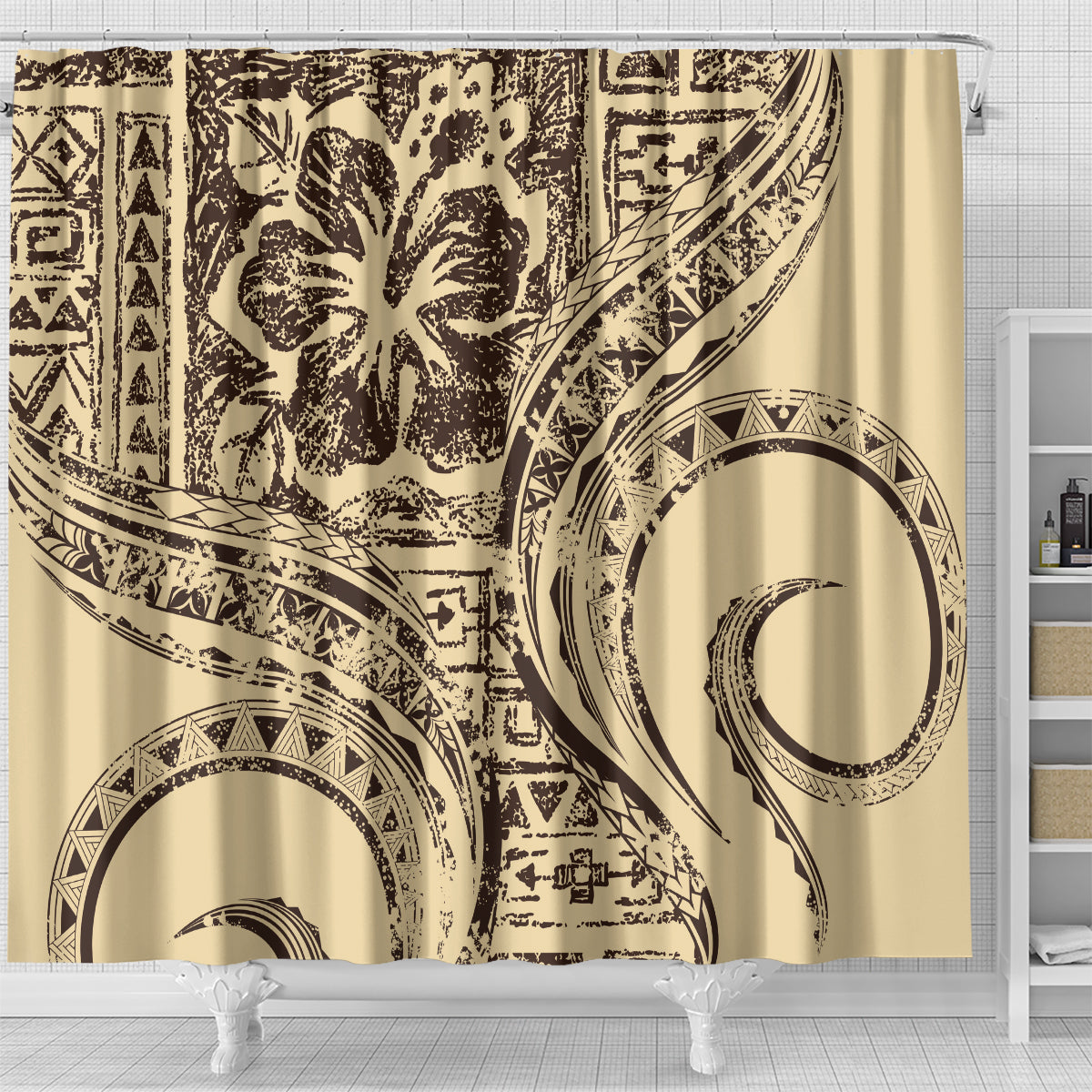 Hawaiian Hibiscus Tribal Vintage Motif Shower Curtain Ver 3