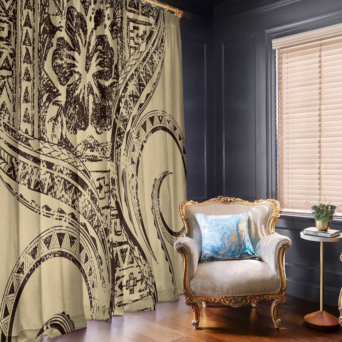 Hawaiian Hibiscus Tribal Vintage Motif Window Curtain Ver 3