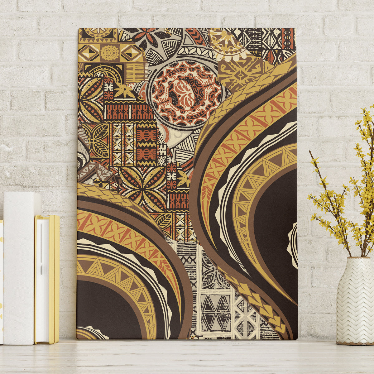 Hawaiian Hibiscus Tribal Vintage Motif Canvas Wall Art Ver 4