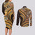 Hawaiian Hibiscus Tribal Vintage Motif Couples Matching Long Sleeve Bodycon Dress and Long Sleeve Button Shirt Ver 4