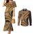 Hawaiian Hibiscus Tribal Vintage Motif Couples Matching Mermaid Dress and Long Sleeve Button Shirt Ver 4