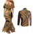 Hawaiian Hibiscus Tribal Vintage Motif Couples Matching Mermaid Dress and Long Sleeve Button Shirt Ver 4