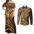 Hawaiian Hibiscus Tribal Vintage Motif Couples Matching Off Shoulder Maxi Dress and Long Sleeve Button Shirt Ver 4