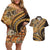 Hawaiian Hibiscus Tribal Vintage Motif Couples Matching Off Shoulder Short Dress and Hawaiian Shirt Ver 4