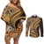 Hawaiian Hibiscus Tribal Vintage Motif Couples Matching Off Shoulder Short Dress and Long Sleeve Button Shirt Ver 4