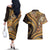 Hawaiian Hibiscus Tribal Vintage Motif Couples Matching Off The Shoulder Long Sleeve Dress and Hawaiian Shirt Ver 4