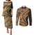 Hawaiian Hibiscus Tribal Vintage Motif Couples Matching Puletasi and Long Sleeve Button Shirt Ver 4