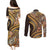 Hawaiian Hibiscus Tribal Vintage Motif Couples Matching Puletasi and Long Sleeve Button Shirt Ver 4