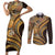 Hawaiian Hibiscus Tribal Vintage Motif Couples Matching Short Sleeve Bodycon Dress and Long Sleeve Button Shirt Ver 4