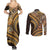 Hawaiian Hibiscus Tribal Vintage Motif Couples Matching Summer Maxi Dress and Long Sleeve Button Shirt Ver 4