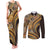 Hawaiian Hibiscus Tribal Vintage Motif Couples Matching Tank Maxi Dress and Long Sleeve Button Shirt Ver 4