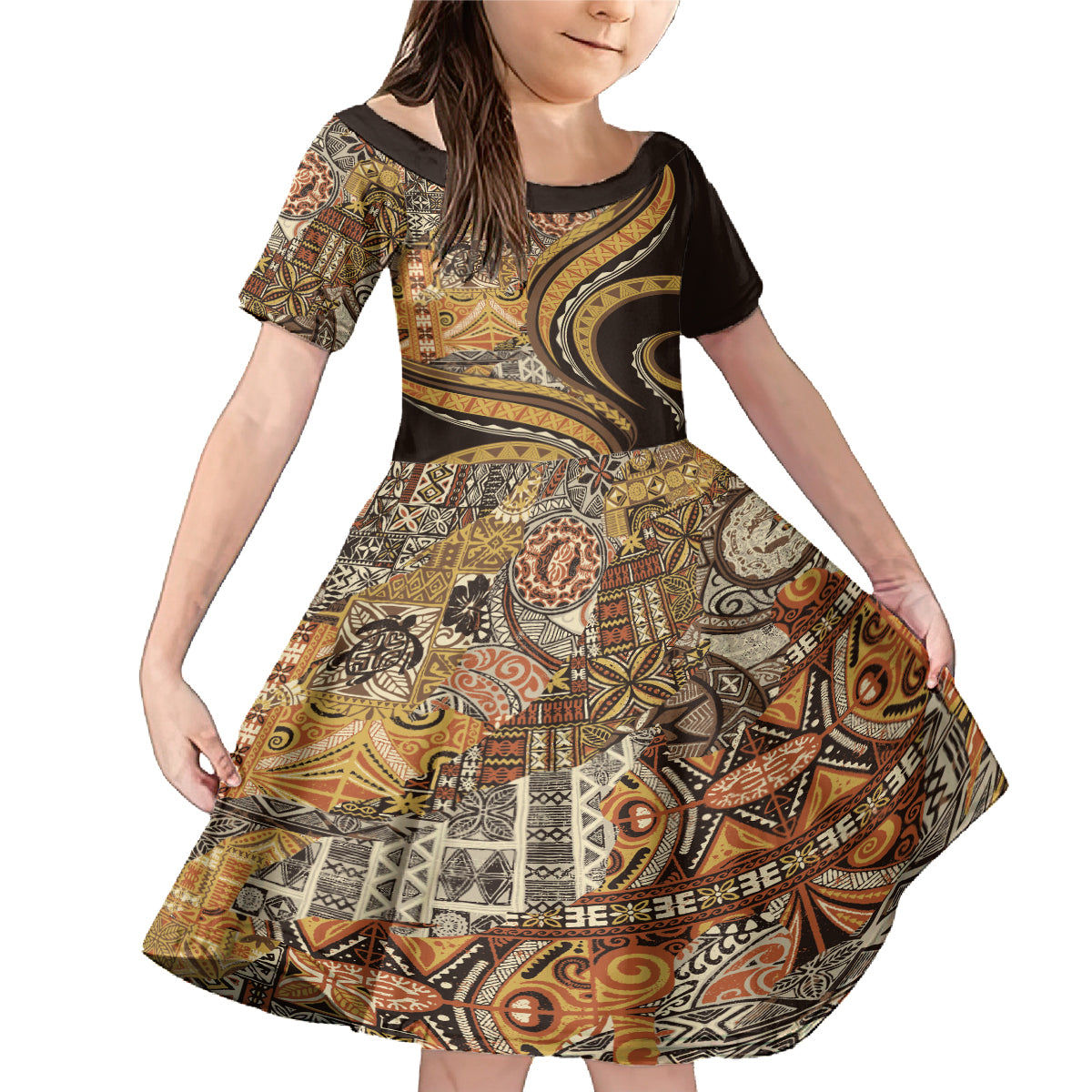 Hawaiian Hibiscus Tribal Vintage Motif Family Matching Mermaid Dress and Hawaiian Shirt Ver 4