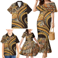 Hawaiian Hibiscus Tribal Vintage Motif Family Matching Mermaid Dress and Hawaiian Shirt Ver 4