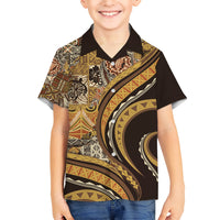 Hawaiian Hibiscus Tribal Vintage Motif Kid Hawaiian Shirt Ver 4 LT9 Kid Gold - Polynesian Pride
