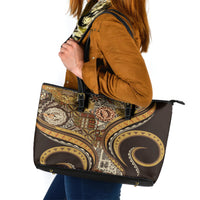Hawaiian Hibiscus Tribal Vintage Motif Leather Tote Bag Ver 4 LT9 Gold - Polynesian Pride