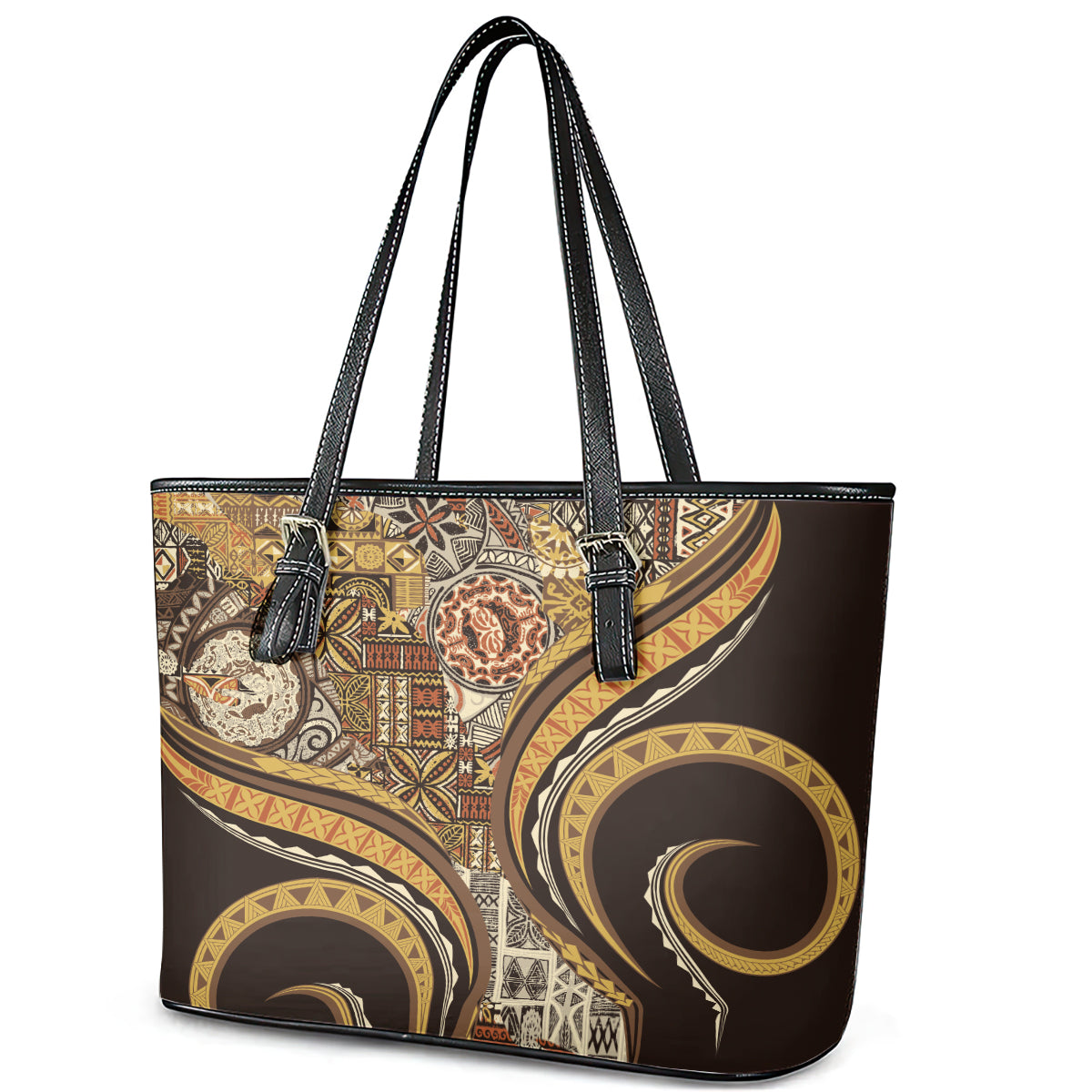 Hawaiian Hibiscus Tribal Vintage Motif Leather Tote Bag Ver 4 LT9 - Polynesian Pride