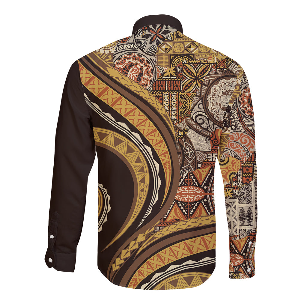 Hawaiian Hibiscus Tribal Vintage Motif Long Sleeve Button Shirt Ver 4