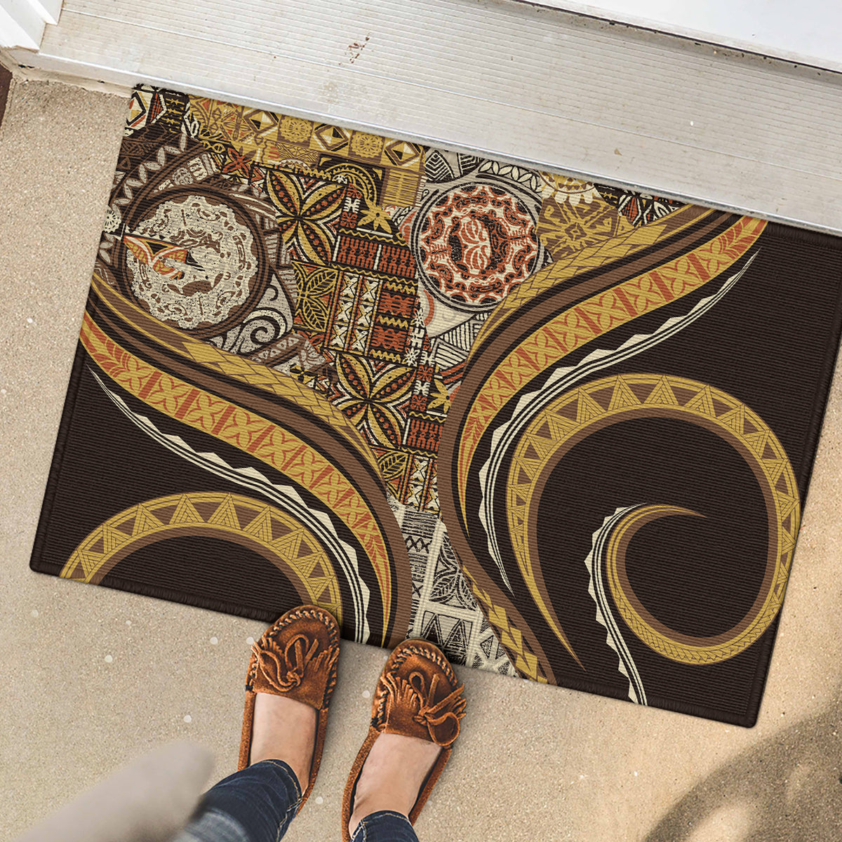 Hawaiian Hibiscus Tribal Vintage Motif Rubber Doormat Ver 4