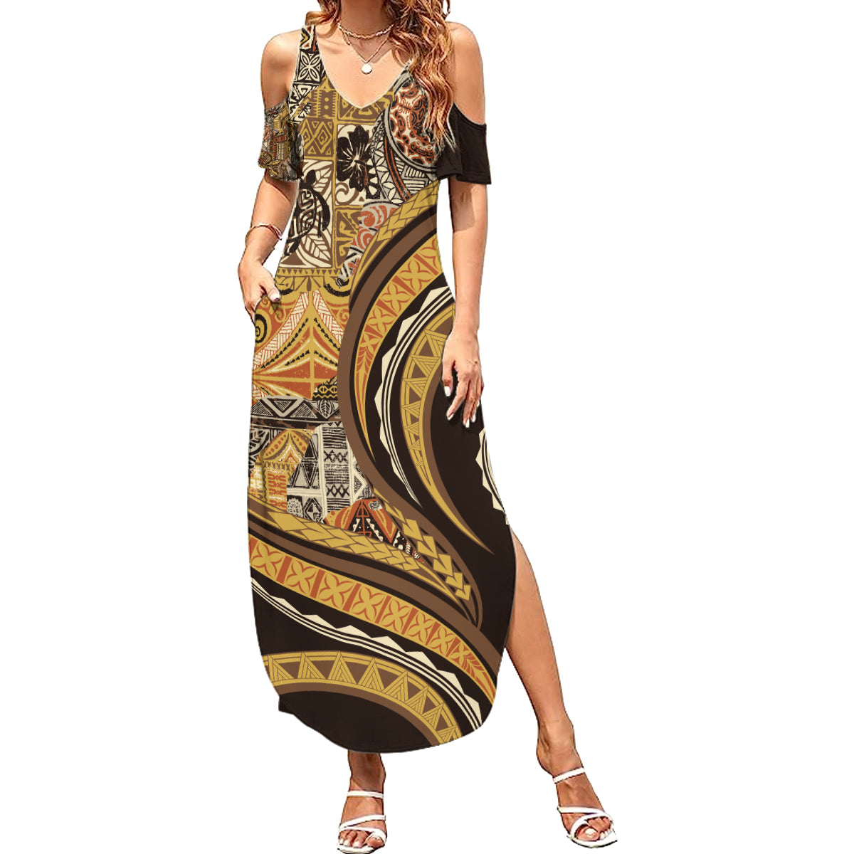 Hawaiian Hibiscus Tribal Vintage Motif Summer Maxi Dress Ver 4