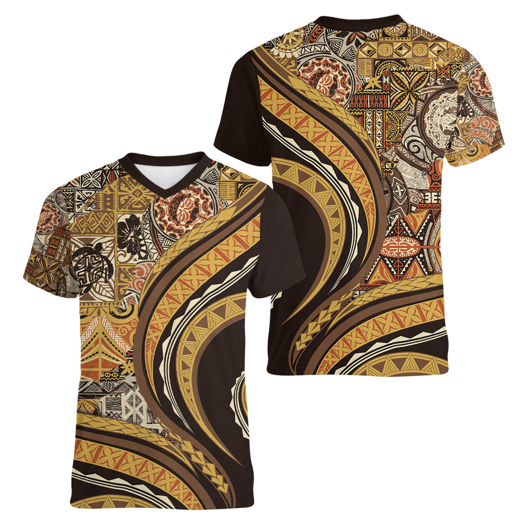 Hawaiian Hibiscus Tribal Vintage Motif Women V-Neck T-Shirt Ver 4