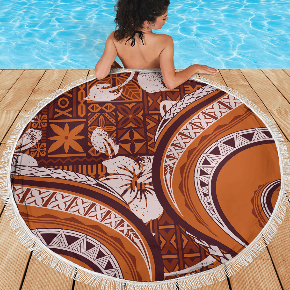 Hawaiian Hibiscus Tribal Vintage Motif Beach Blanket Ver 5