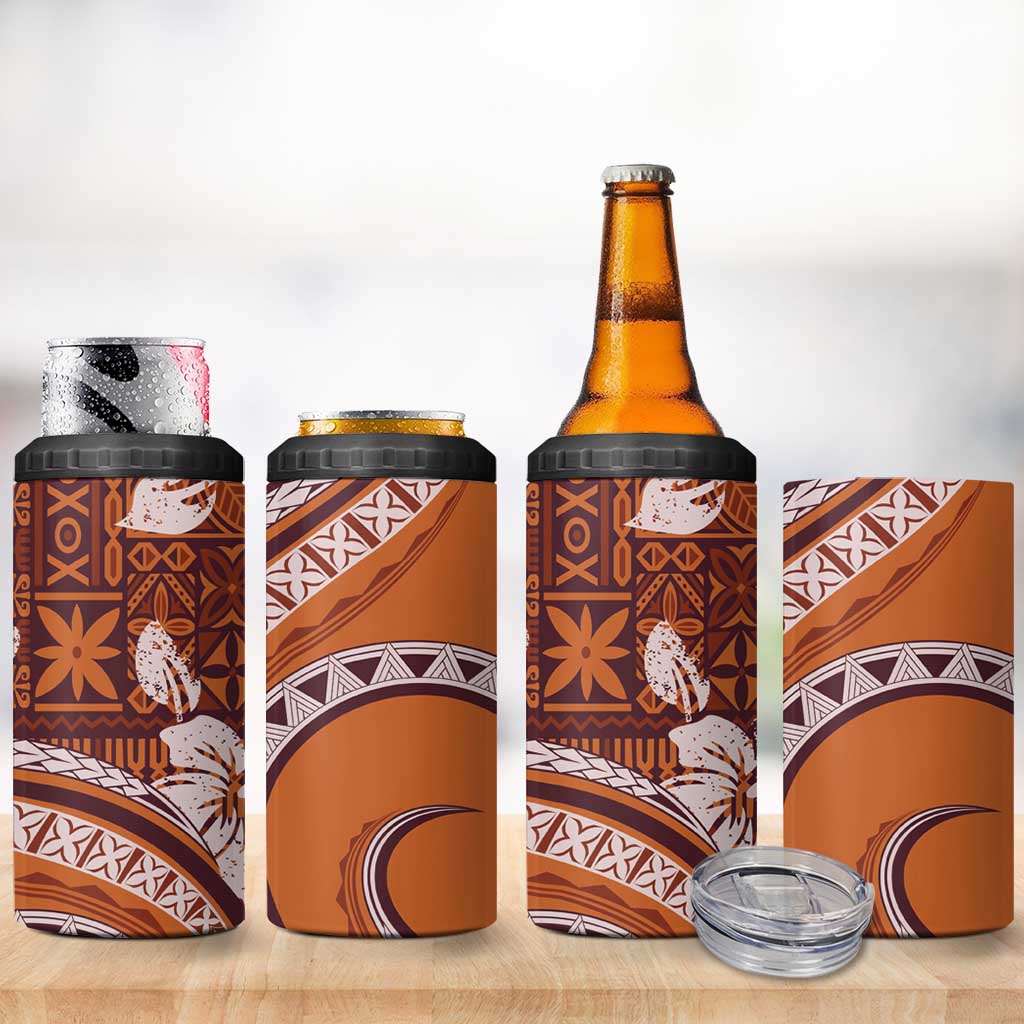 Hawaiian Hibiscus Tribal Vintage Motif 4 in 1 Can Cooler Tumbler Ver 5