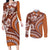Hawaiian Hibiscus Tribal Vintage Motif Couples Matching Long Sleeve Bodycon Dress and Long Sleeve Button Shirt Ver 5