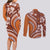 Hawaiian Hibiscus Tribal Vintage Motif Couples Matching Long Sleeve Bodycon Dress and Long Sleeve Button Shirt Ver 5