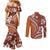 Hawaiian Hibiscus Tribal Vintage Motif Couples Matching Mermaid Dress and Long Sleeve Button Shirt Ver 5