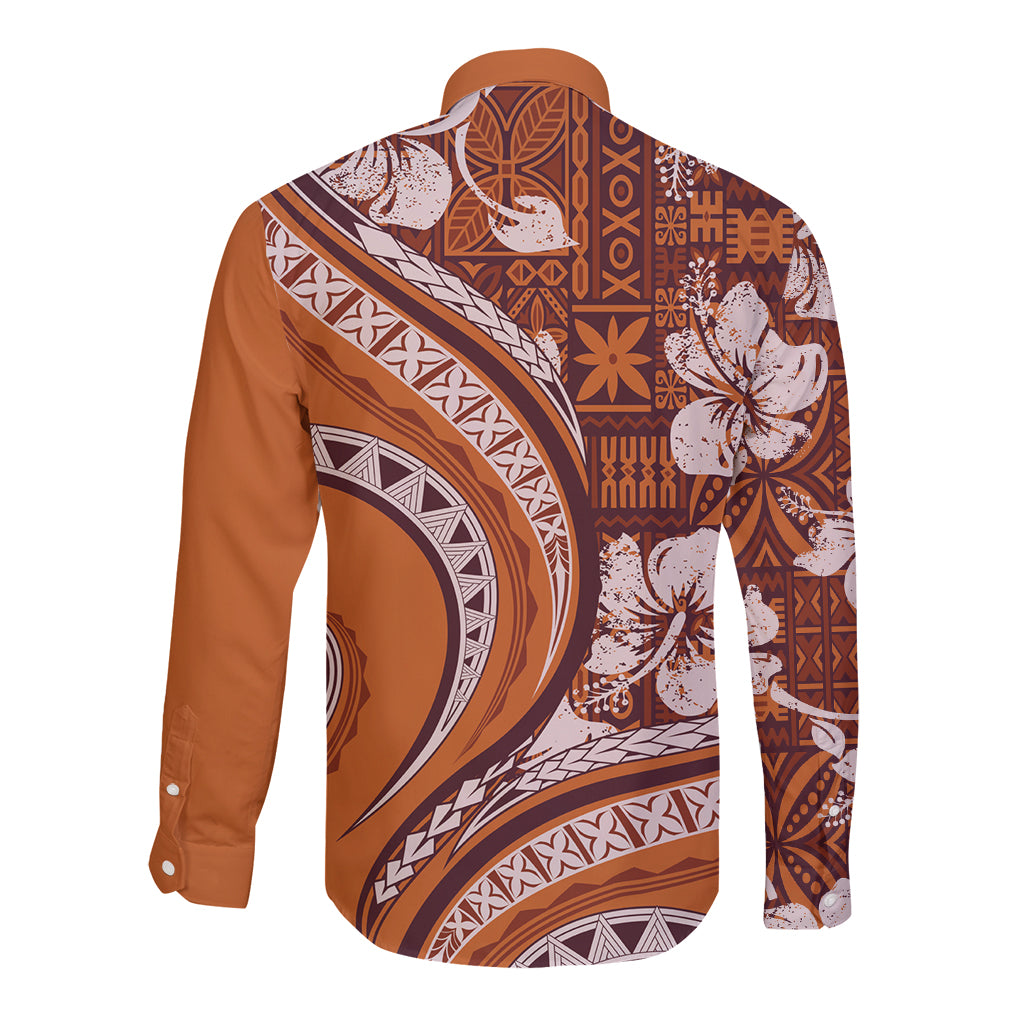 Hawaiian Hibiscus Tribal Vintage Motif Long Sleeve Button Shirt Ver 5