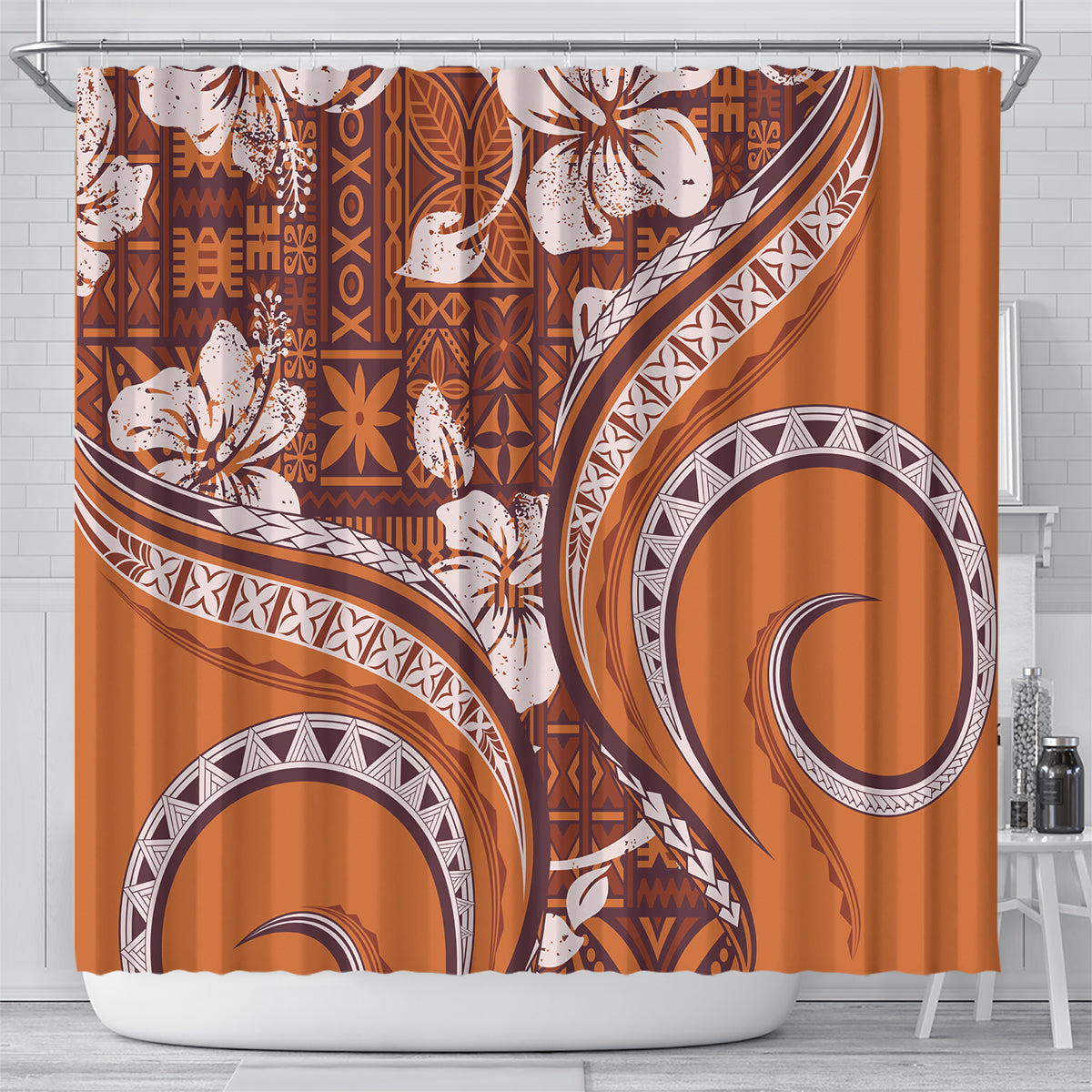 Hawaiian Hibiscus Tribal Vintage Motif Shower Curtain Ver 5