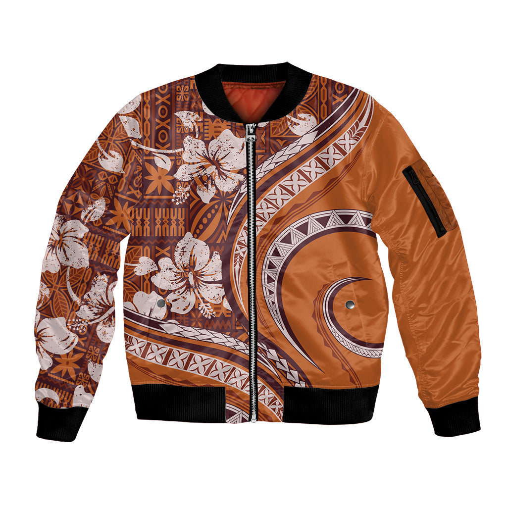 Hawaiian Hibiscus Tribal Vintage Motif Sleeve Zip Bomber Jacket Ver 5 LT9 Unisex Gold - Polynesian Pride