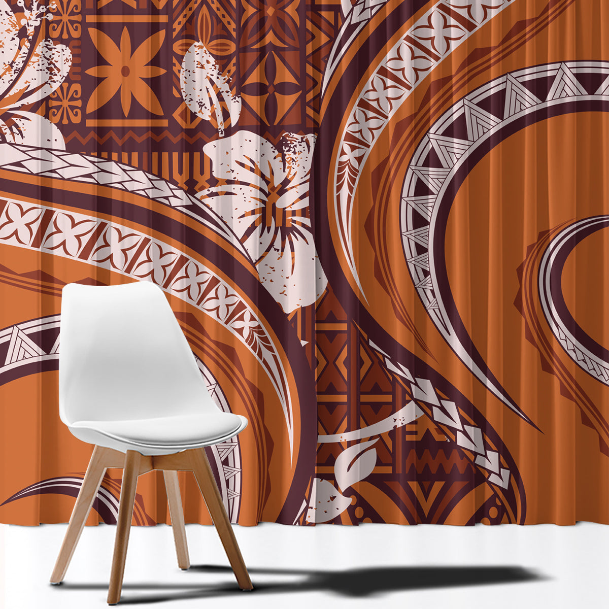 Hawaiian Hibiscus Tribal Vintage Motif Window Curtain Ver 5