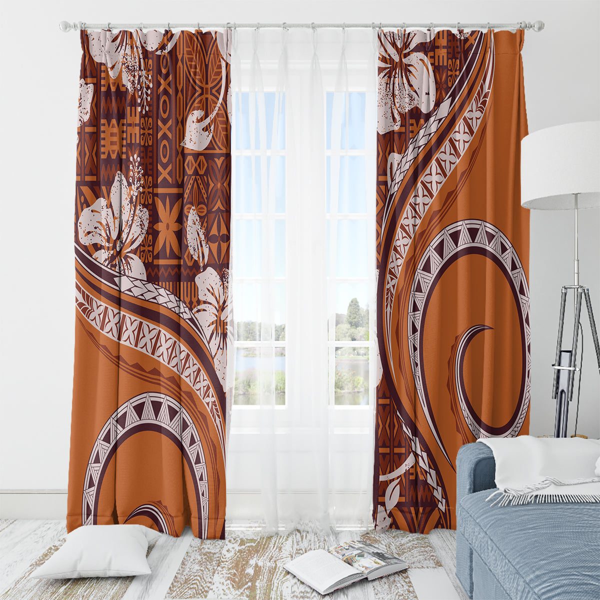 Hawaiian Hibiscus Tribal Vintage Motif Window Curtain Ver 5