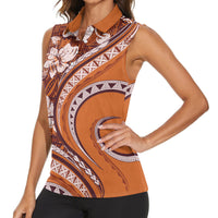 Hawaiian Hibiscus Tribal Vintage Motif Women Sleeveless Polo Shirt Ver 5
