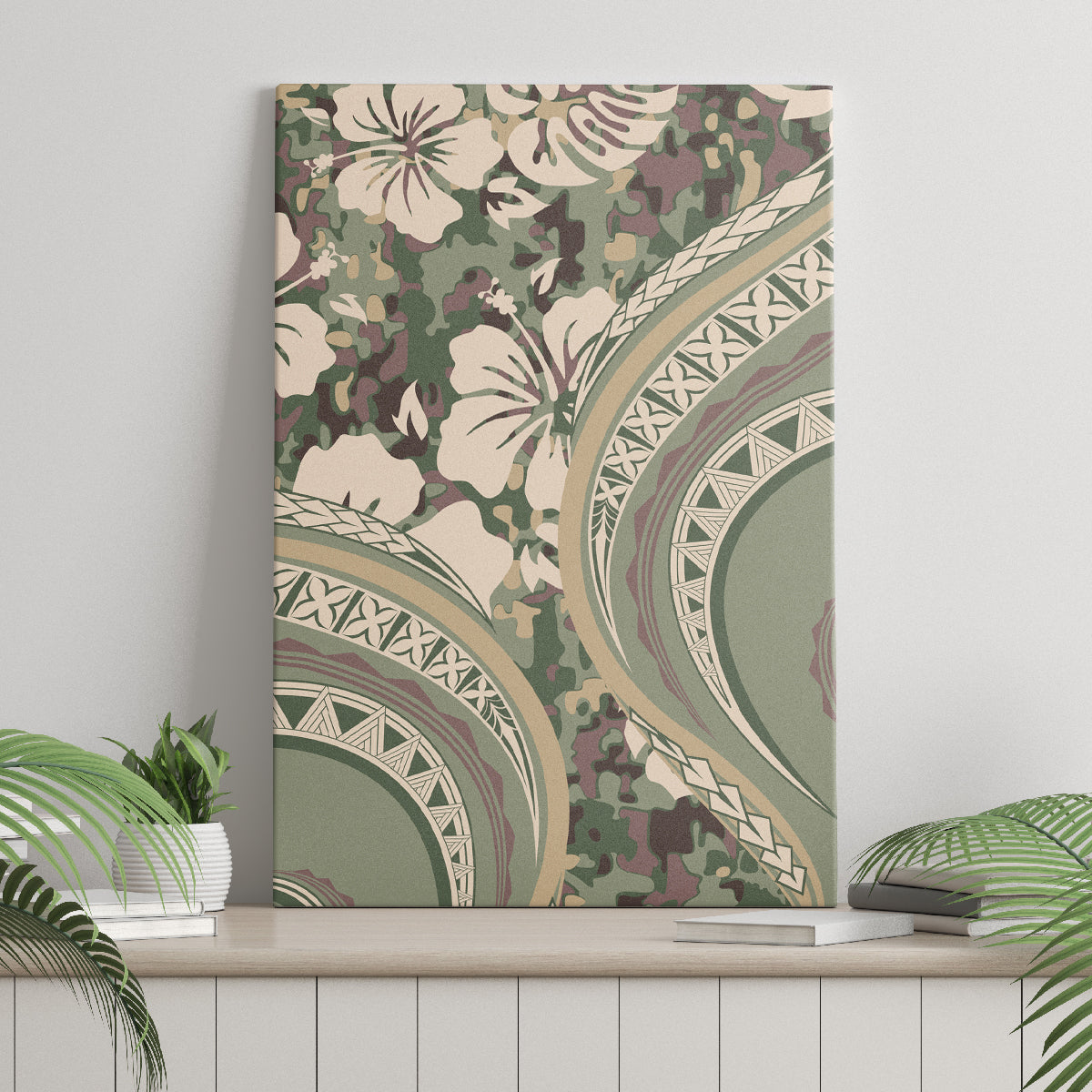 Hawaiian Hibiscus Tribal Vintage Motif Canvas Wall Art Ver 6