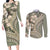 Hawaiian Hibiscus Tribal Vintage Motif Couples Matching Long Sleeve Bodycon Dress and Long Sleeve Button Shirt Ver 6
