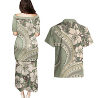 Hawaiian Hibiscus Tribal Vintage Motif Couples Matching Puletasi and Hawaiian Shirt Ver 6 LT9 - Polynesian Pride