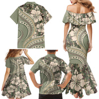 Hawaiian Hibiscus Tribal Vintage Motif Family Matching Mermaid Dress and Hawaiian Shirt Ver 6
