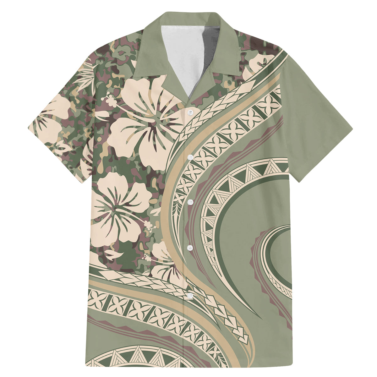 Hawaiian Hibiscus Tribal Vintage Motif Family Matching Mermaid Dress and Hawaiian Shirt Ver 6