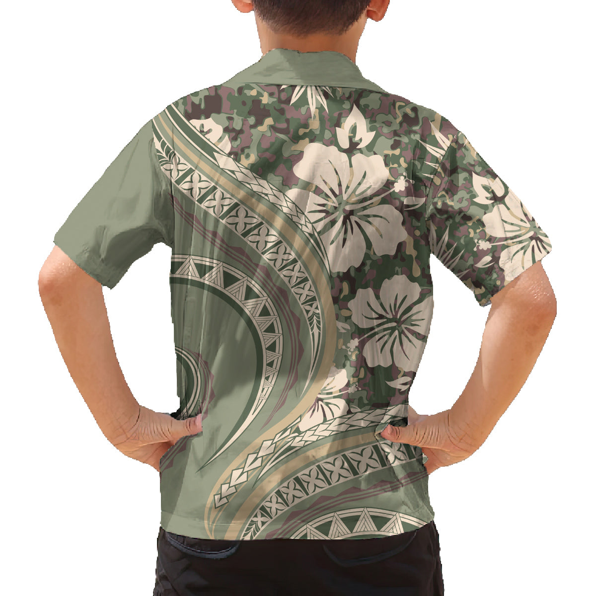 Hawaiian Hibiscus Tribal Vintage Motif Family Matching Tank Maxi Dress and Hawaiian Shirt Ver 6