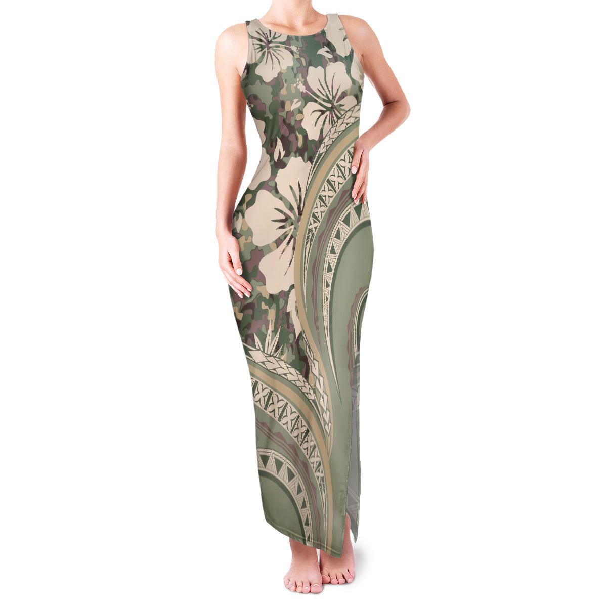 Hawaiian Hibiscus Tribal Vintage Motif Family Matching Tank Maxi Dress and Hawaiian Shirt Ver 6