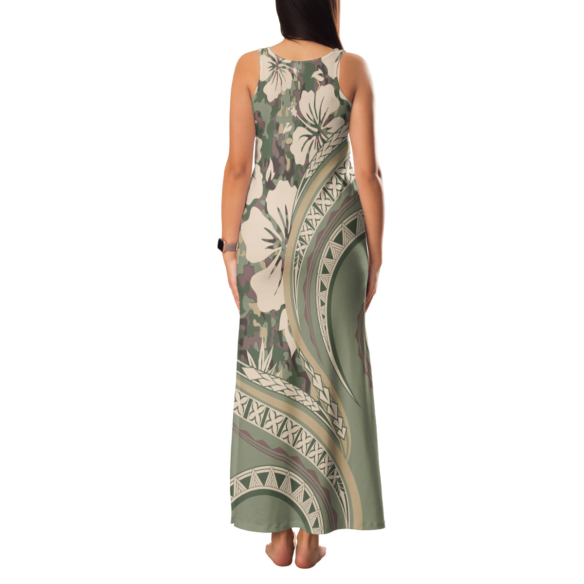 Hawaiian Hibiscus Tribal Vintage Motif Family Matching Tank Maxi Dress and Hawaiian Shirt Ver 6