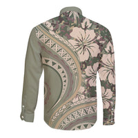 Hawaiian Hibiscus Tribal Vintage Motif Long Sleeve Button Shirt Ver 6