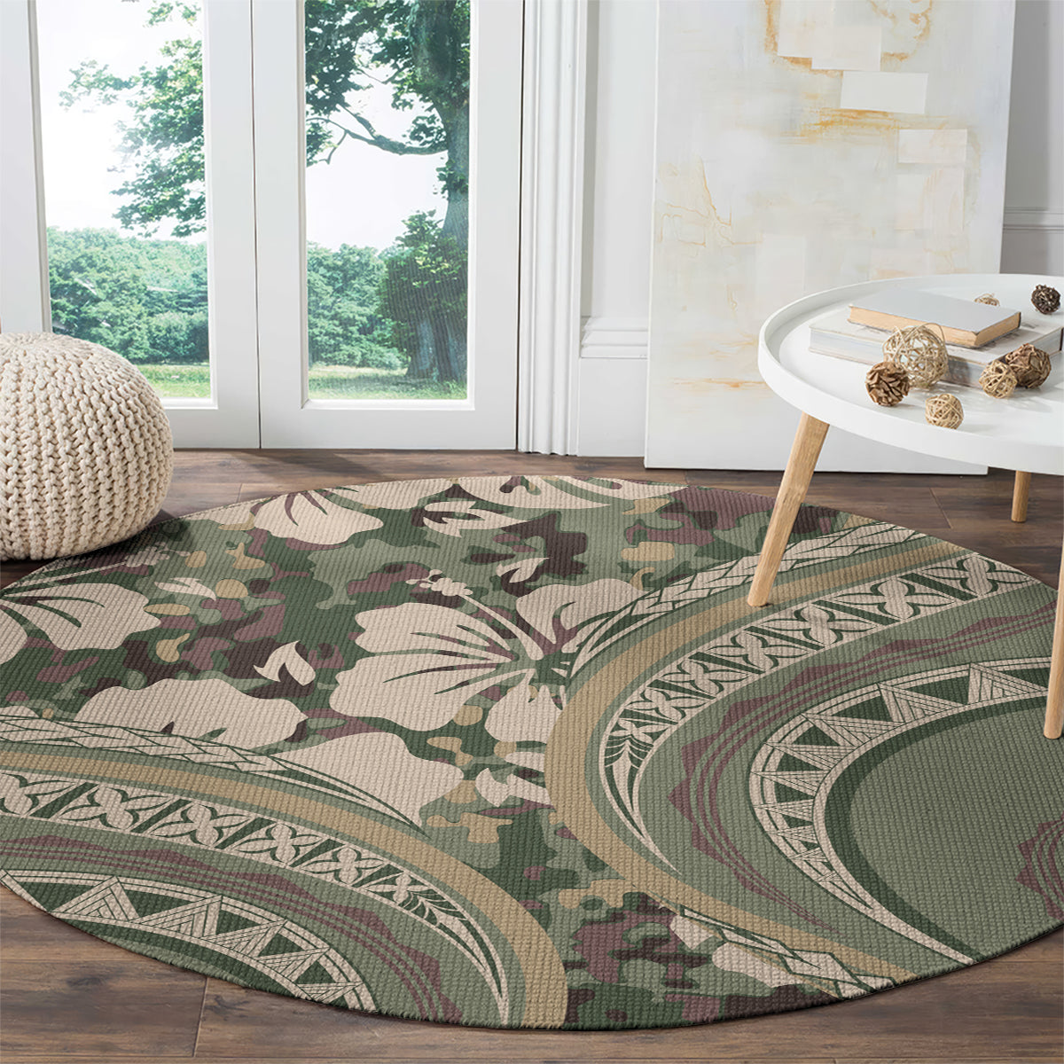 Hawaiian Hibiscus Tribal Vintage Motif Round Carpet Ver 6