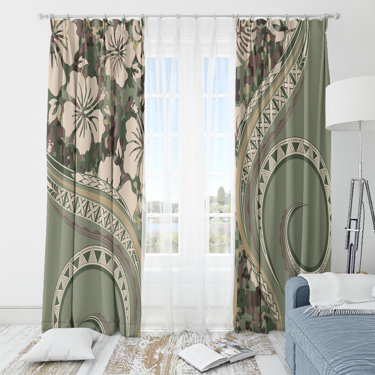 Hawaiian Hibiscus Tribal Vintage Motif Window Curtain Ver 6